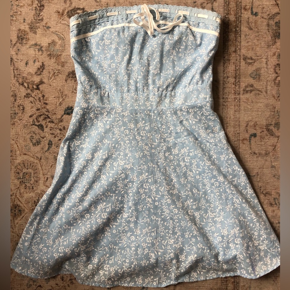Precious Babe Light Blue Floral Ribbon Strapless Mini Dress - Picture 3 of 4